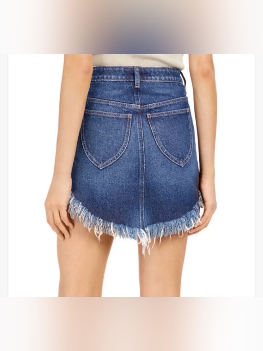 NEW FP We The Free Bailey Denim Blue Jean Skirt STATEMENT RAW ROUNDED HEM SZ 24 - Picture 6 of 11
